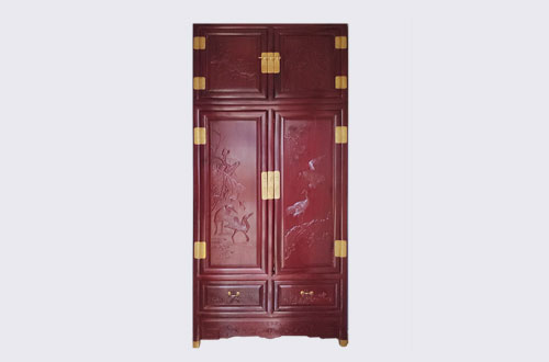 龙湾镇高端中式家居装修深红色纯实木衣柜